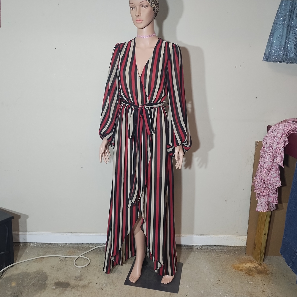 Chic Striped Maxi Dress with Belt